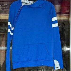 Blue Hoodie with White Stripes